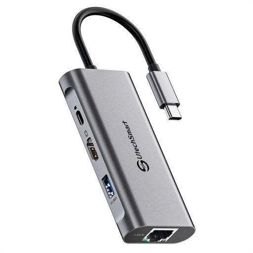 UtechSmart USB3.0 허브 6포트 C타입 멀티허브 노트북 맥북 HDMI 4K 이더넷, 1개, 1개
