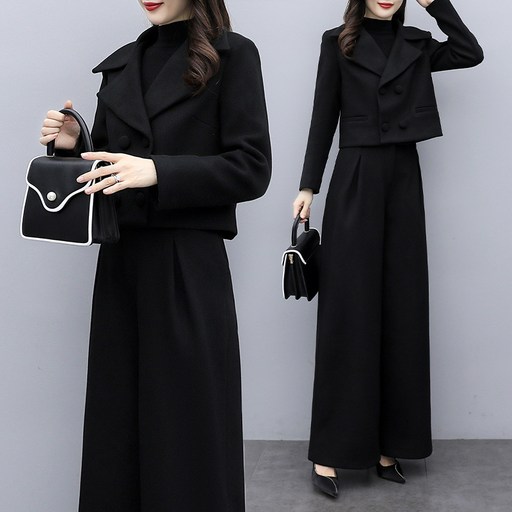 스타일닥터 가을 겨울 모직 투피스 세미 와이드 팬츠상의 직장인 정장 세트