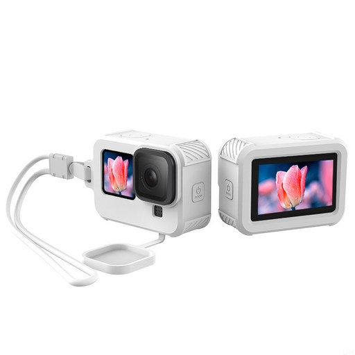 GoPro HERO10 Black 카메라용 실리콘 케이스 스트링과 렌즈 커버, 화이트
