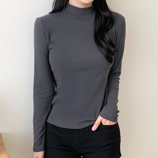 허블리 여성 소프트 기모 반목티 긴팔 티셔츠