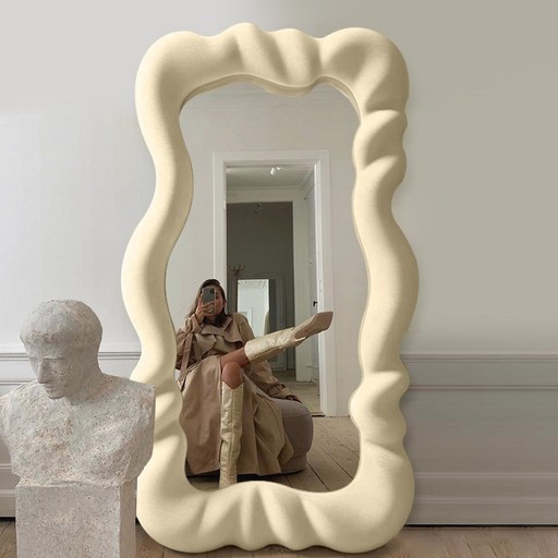 비정형거울 웨이브 미러 편집샵 스탠드 전신거울 현관 오프화이트 80x180cm, 100x180cm 블랙