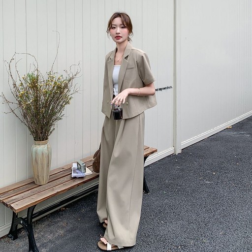 여성투피스 여름바지  반팔 정장 자켓 와이드팬츠 세트 HEL5779 60