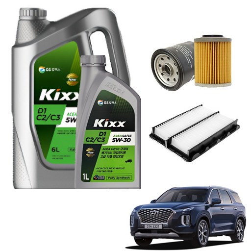 팰리세이드LX2 2.2 디젤 엔진오일세트 킥스D1 C2 C3 에어필터 오일필터 순정 호환형, 7L, 5w30, 1세트