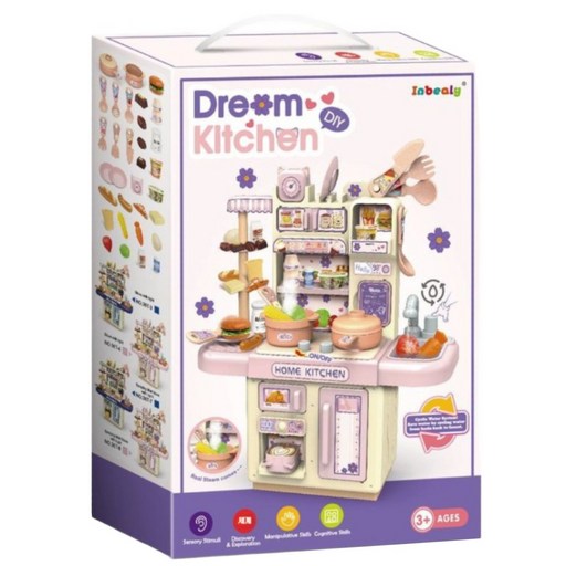 YAPOGI 스마트 시뮬레이션 빅사이 물 나오는 주발놀리 장난감 세트 조명 요리 김 기능 선물세트, 퍼플, 1개