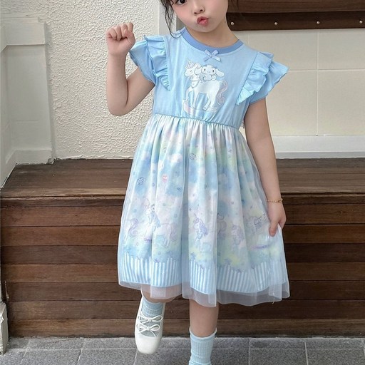 GOYES 산리오 귀여운 공주 원피스 여름 여아 어린이 반팔 원피스 신룩