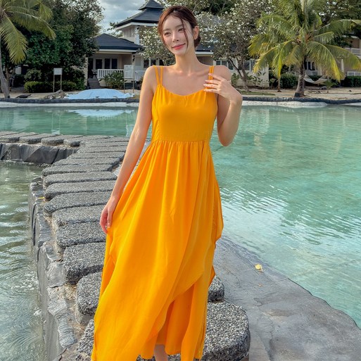 비키비키 레인디 여성 원피스 나시 롱 끈 쉬폰 여름 체형커버 비치웨어