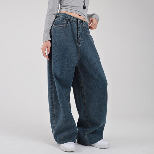 수비진 여성용 롱 기장 워시드 워싱 벌룬핏 와이드 청바지 325