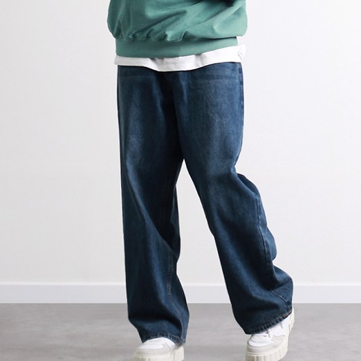 투뎃 남성용 프리미엄 캣워싱 와이드 데님 팬츠