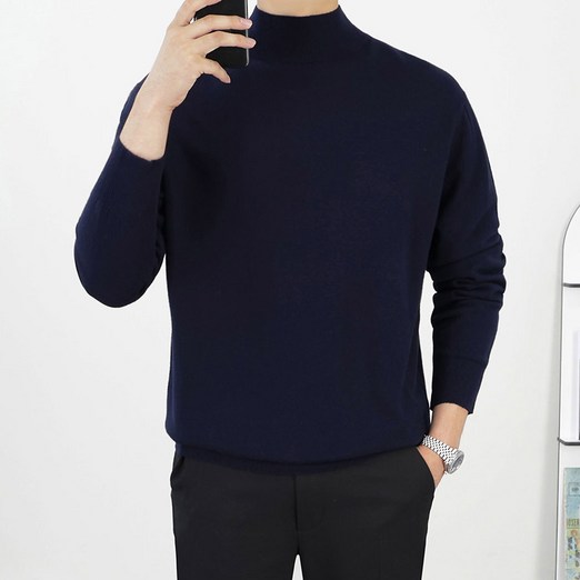 로코비전 남성용 캐시미어 니트 오버핏 비스코스 목폴라 스웨터