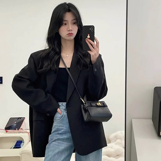 여성 데일리 루즈핏 원버튼 블레이저 자켓