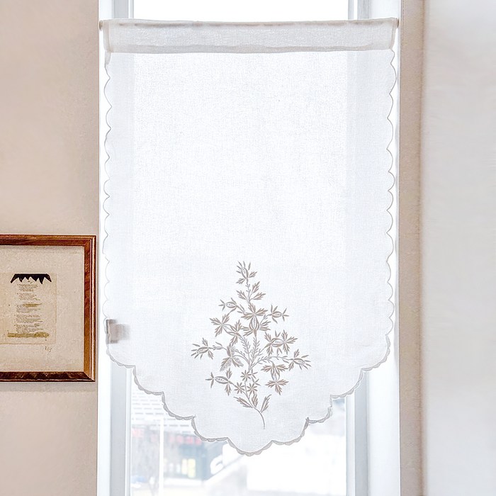 MaMaison 내추럴 리프 면 자수 창바란스 가리개 커튼 CBMV19