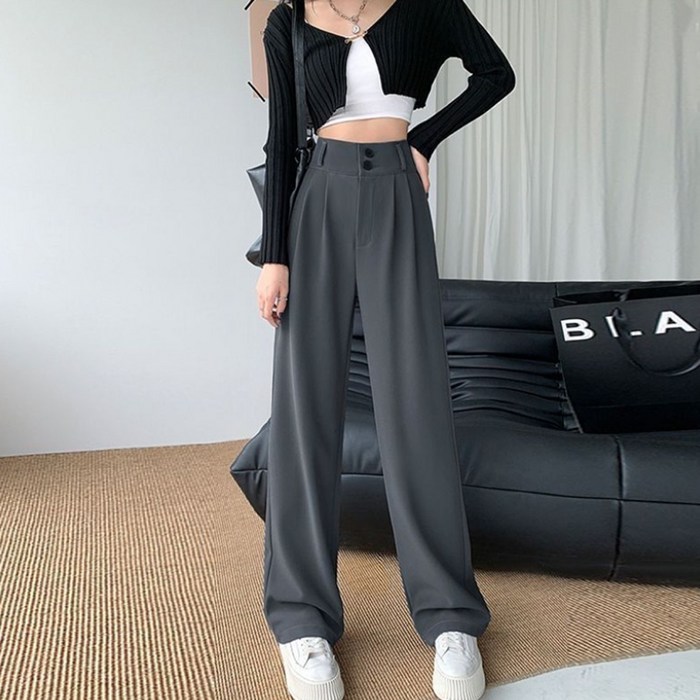 더시럽 여성용 심플 핀턱 와이드 슬랙스 팬츠