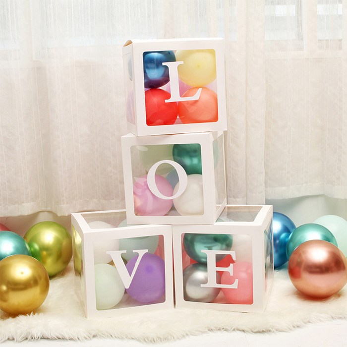 투명 LOVE BABY 레터링 풍선 박스 생일 기념일 밸런타인 데이 풍선박스 화이트 1세트, LOVE