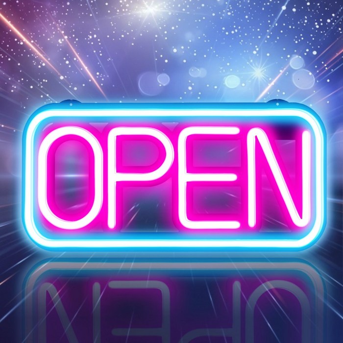 LED보드나라 영업중 간판 24시 OPEN LED 네온 사인 카페 간판, NO. 01 A핑크스카이블루 보드