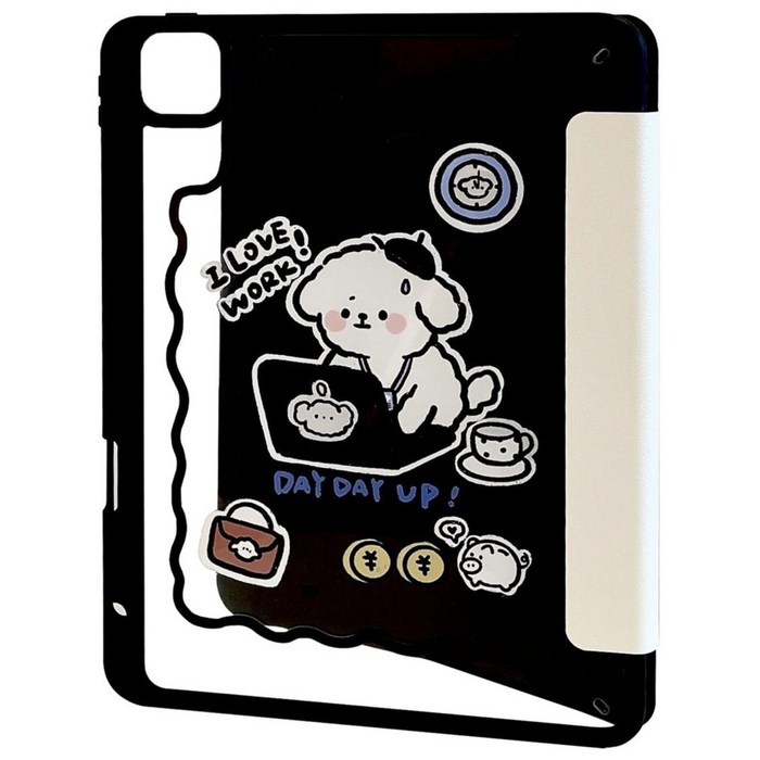 슈퍼리더 아이패드 케이스 애플펜슬 수납 스마트커버, 일하는 강아지