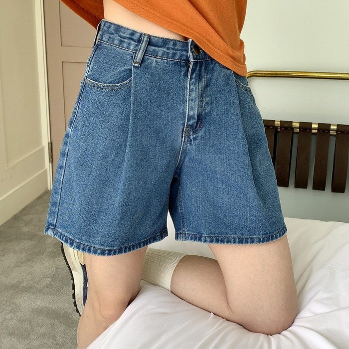 앤샵 4부 데님 반바지 여성용 여름 핀턱 주름 숏팬츠2color