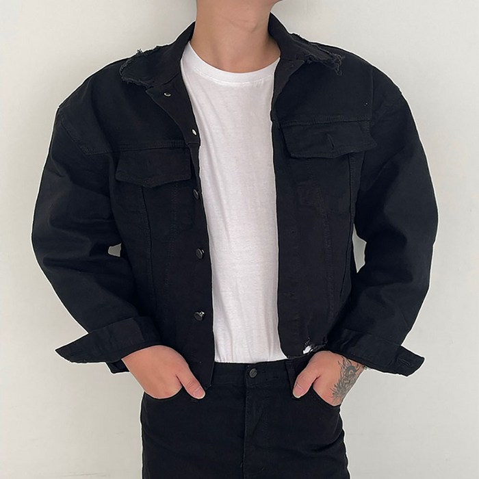 크롭 오버핏 자켓 세미 부츠컷 팬츠 점퍼 블랙진 재킷 크롭 오버핏 자켓 세미 부츠컷 팬츠 점퍼 블랙진 재킷