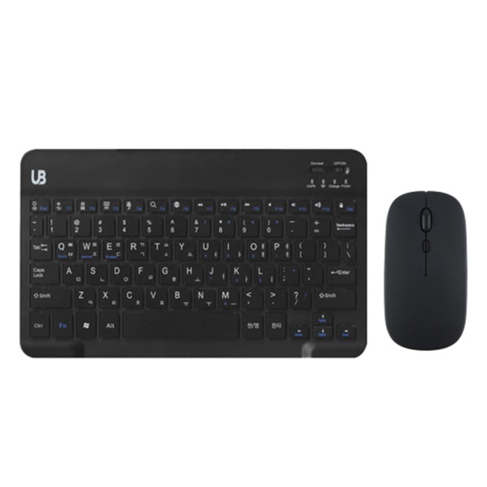 UB BK1 블루투스 무선 키보드마우스 세트, 텐키리스, 블랙 미디움, BK 1