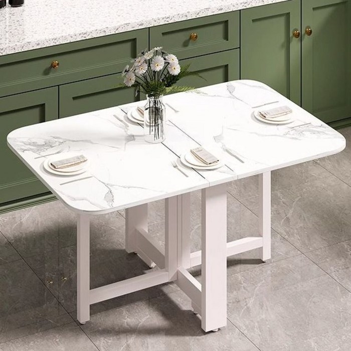 오아루 접이식 확장형 주방 식탁 테이블, 2인용, 마블 화이트화이트 프레임