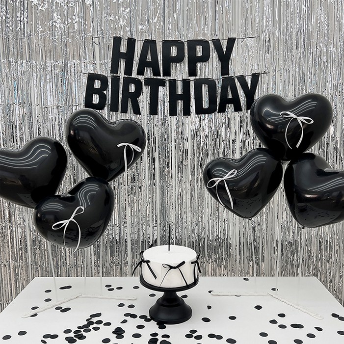 HBD 커튼 파티 세트, 실버블랙, 1세트