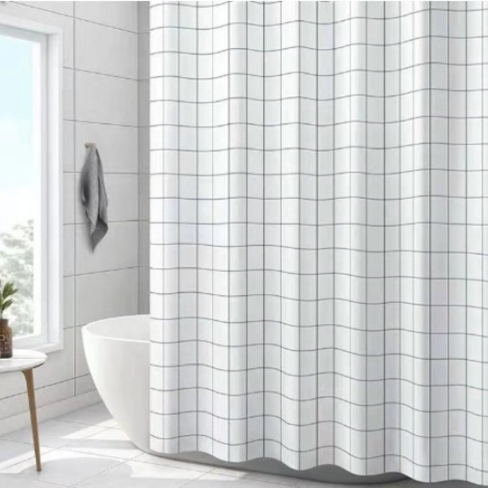 제이로 방수 고급 샤워 커튼 화장실 가림막 체크무늬, 1개, 화이트계열