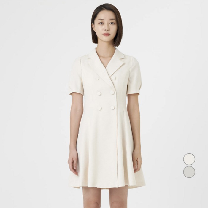 라인어디션 여성용 더블 버튼 A라인 카라 원피스