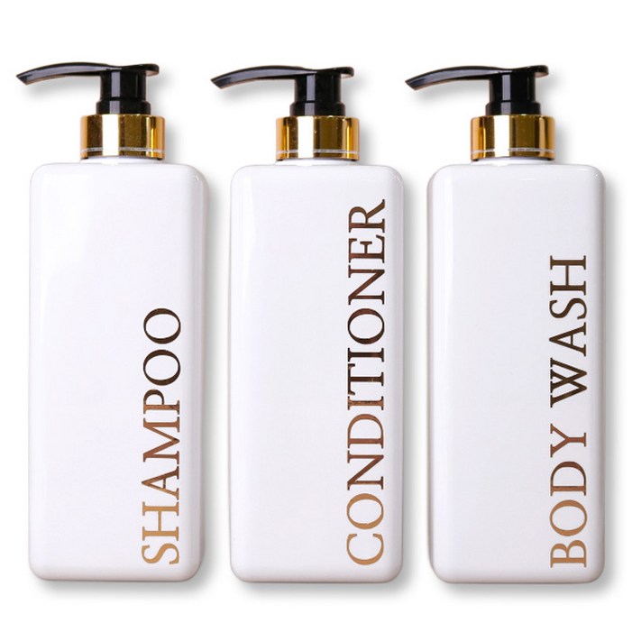 골드 사각 욕실 디스펜서 3종 세트, 화이트, 1세트