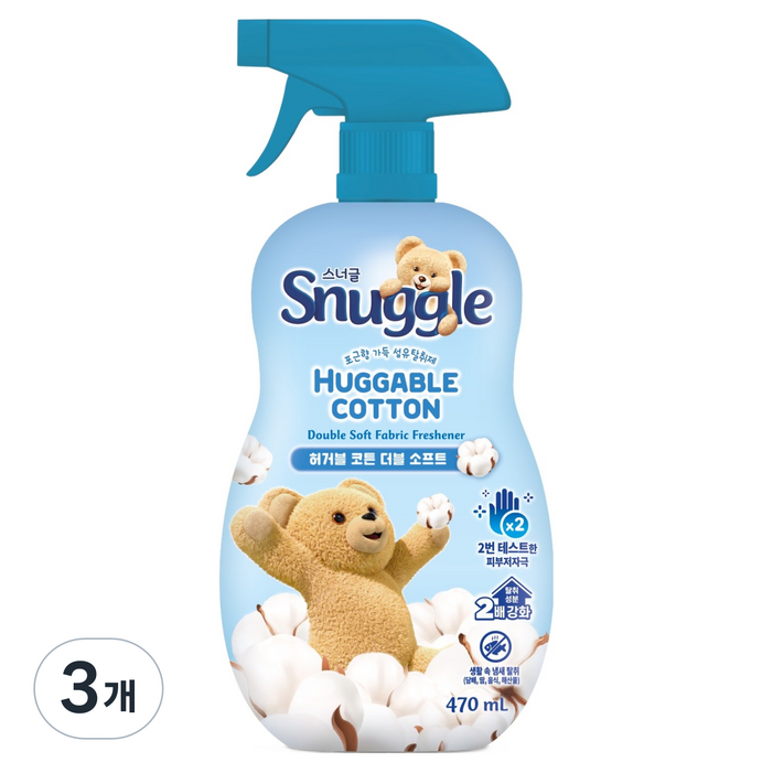 스너글 허거블 코튼 더블 소프트 섬유탈취제 본품, 470ml, 3개
