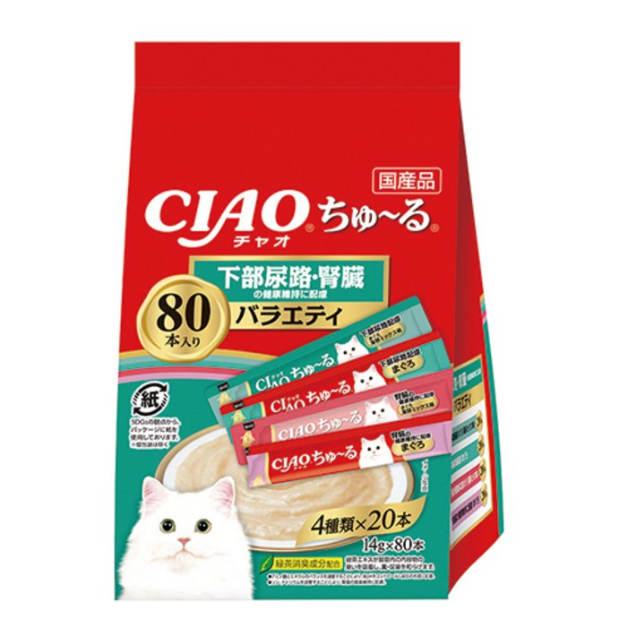 이나바 챠오츄르 하부요로케어신장건강케어 버라이어티 짜먹는 간식 80p, 닭가슴살, 1개, 1120g