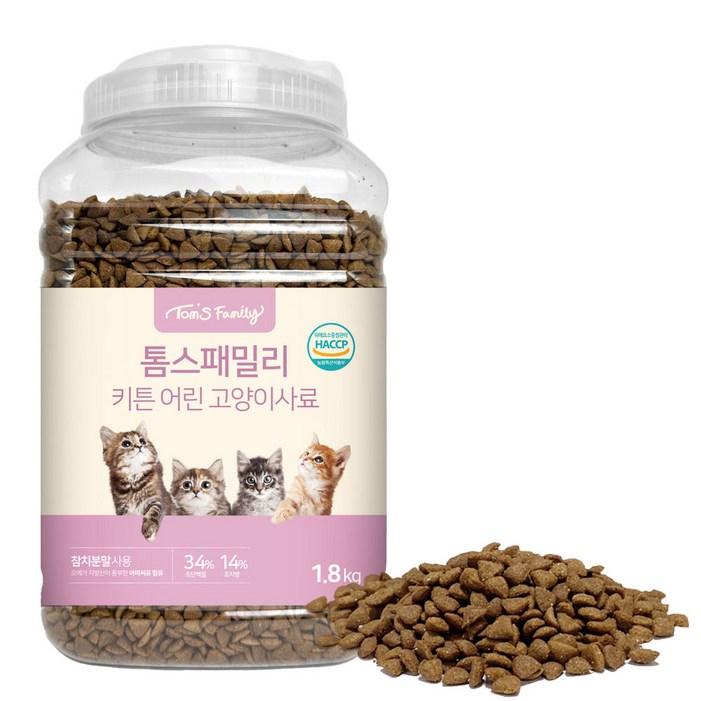 톰스패밀리 키튼 어린 고양이 건식사료 용기형, 참치, 1.8kg, 1개