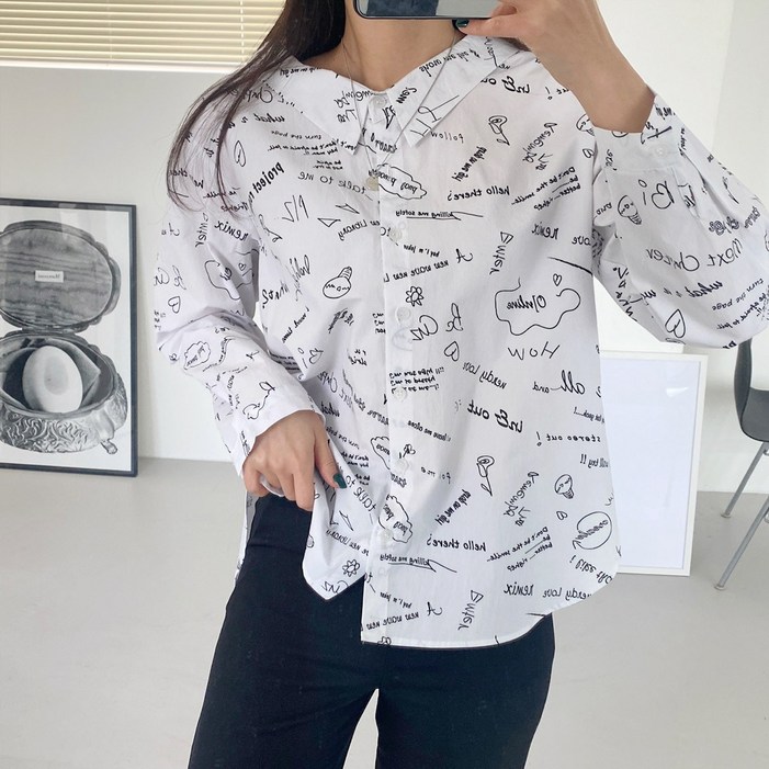 시크블랙 여성용 가르테 나염 밴딩 셔츠 NB1901K22