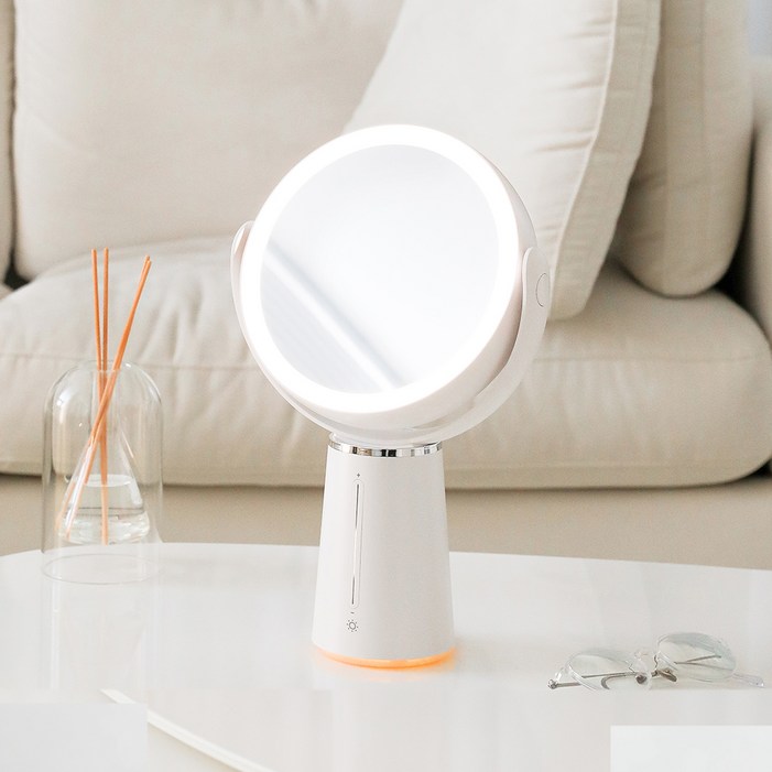 무아스 360도 회전 듀얼 무선 LED 거울, 화이트 무아스 360도 회전 듀얼 무선 LED 거울, 화이트