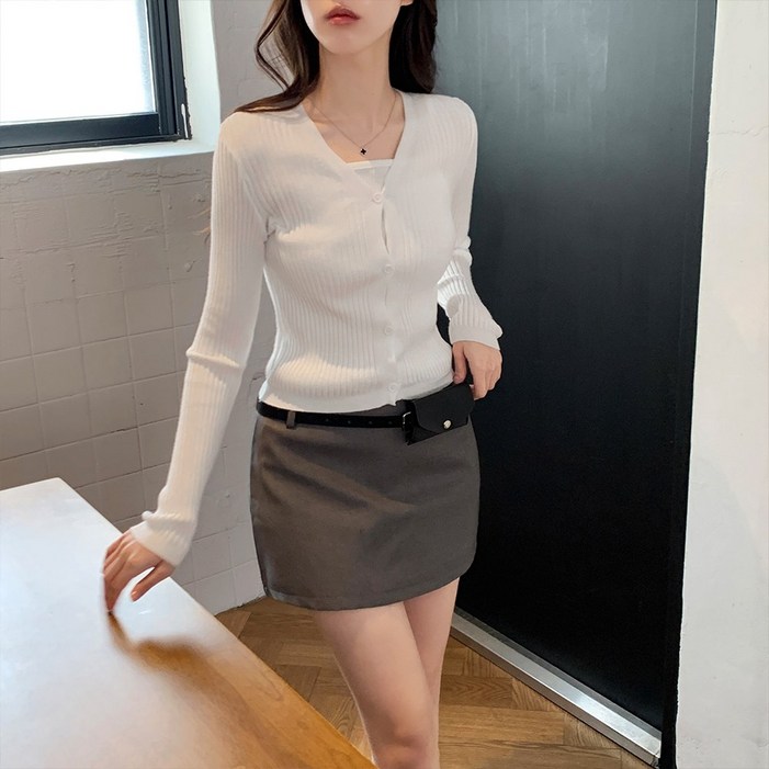 세븐에이프릴 여성용 골지 브이넥 니트 가디건