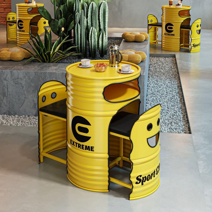 드럼통 의자 테이블 세트 레트로 복고 감성 인테리어