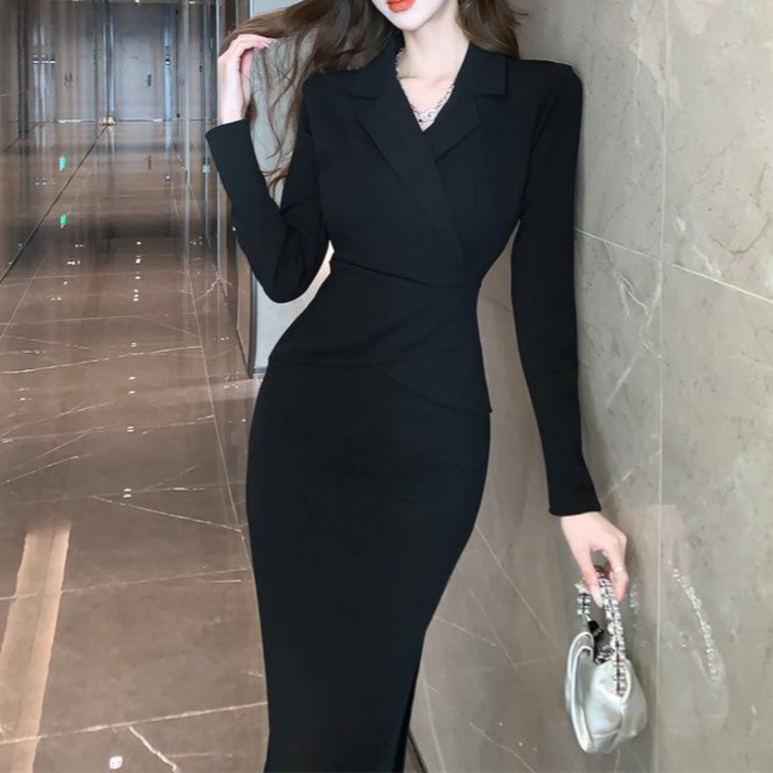 JQS 오피스룩 XL 하객 롱 원피스 1119 자켓핏 슬림 롱원피스 출근룩 모임룩