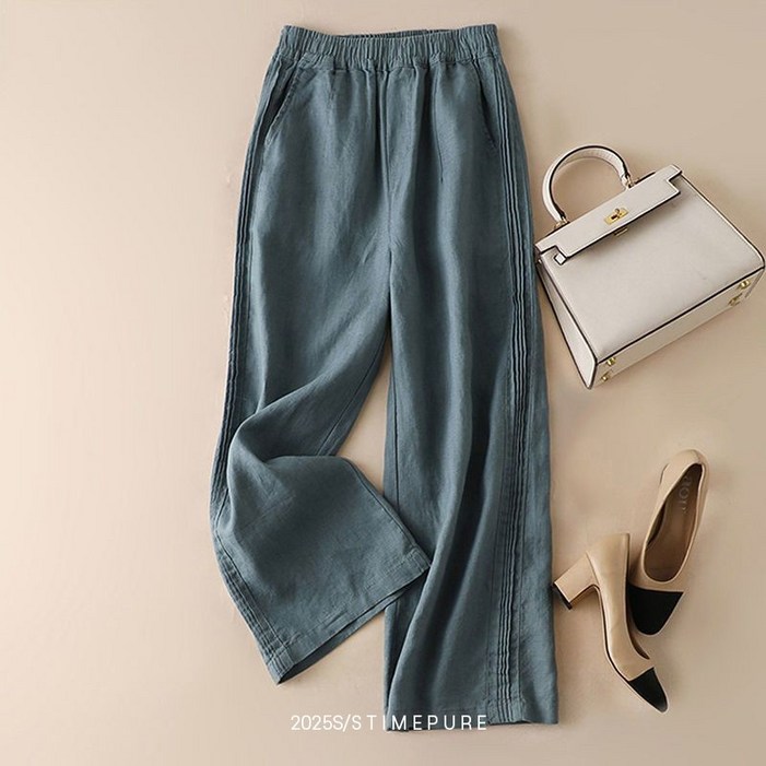 여성 시원 편안 면 마 소재 오버핏 바지 프리미엄 소프트 캐주얼 린넨 와이드 팬츠
