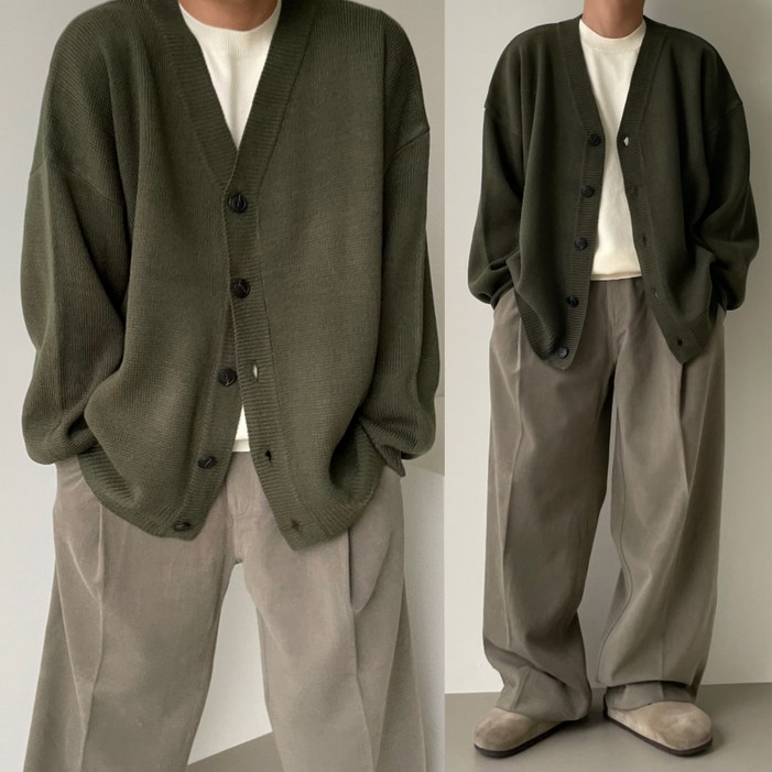 르위 고중량 가오리핏 가디건 빅사이즈 니트 간절기 긴팔 오버핏 아우터 남녀공용