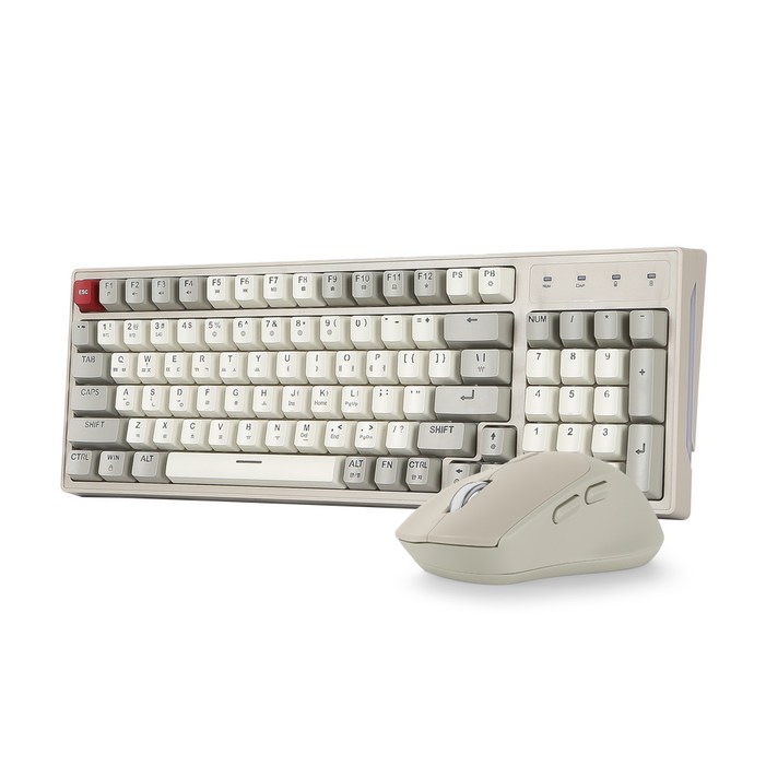 지클릭커 레트로 M 레드 RGB 무소음 무선 키보드 마우스 세트 98키, 일반형, 브라운, SPRK98