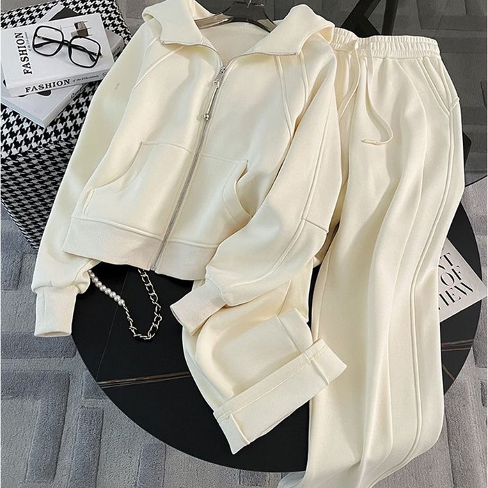 여성트레이닝복세트 여성투피스 기모후드자켓  기모트레이닝바지 와이드팬츠 QGK25107968 5659