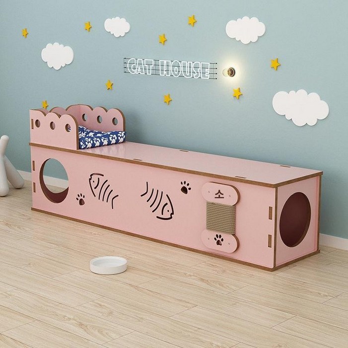 원목 박스 나무 고양이 캣타워 숨숨집 스크래치보드 사각