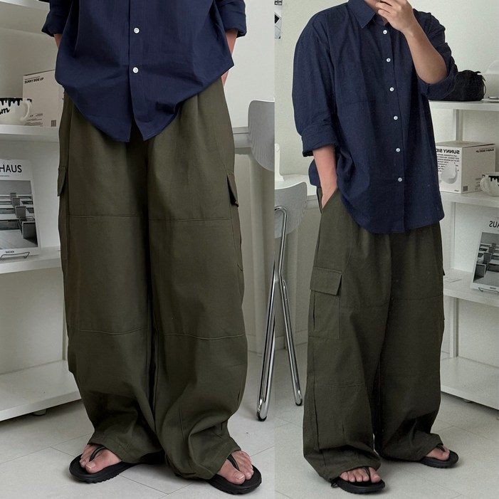 르위 데일리 와이드 카고 스트링 트레이닝팬츠 조거바지 빅사이즈