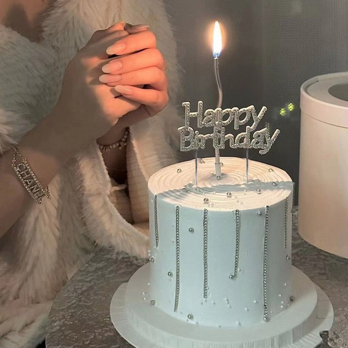 큐빅 생일 케이크토퍼+케익초 세트