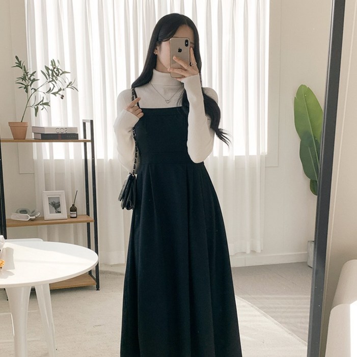 자체제작여성 끈 나시 뷔스티에 롱 원피스