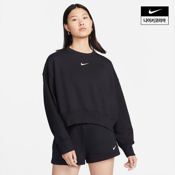 [국내매장판 A/S가능] NIKE 우먼스 나이키플리스 여성 오버핏 스웻 맨투맨 Black