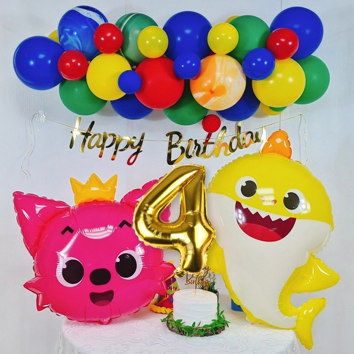 스마일파티 핑크퐁 아기상어 풍선 생일파티세트, 1세트, 4세