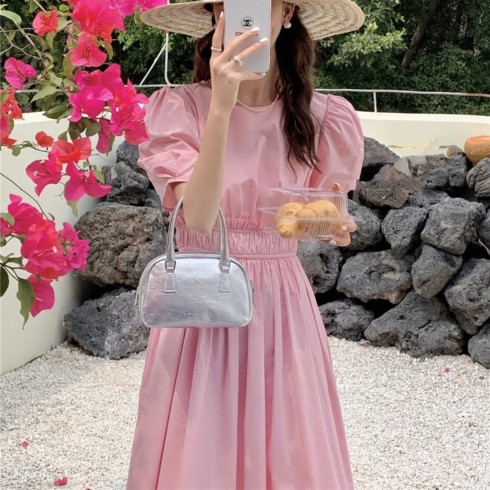 더블공주 퍼프원피스 허리밴딩  휴양지 룩 원피스