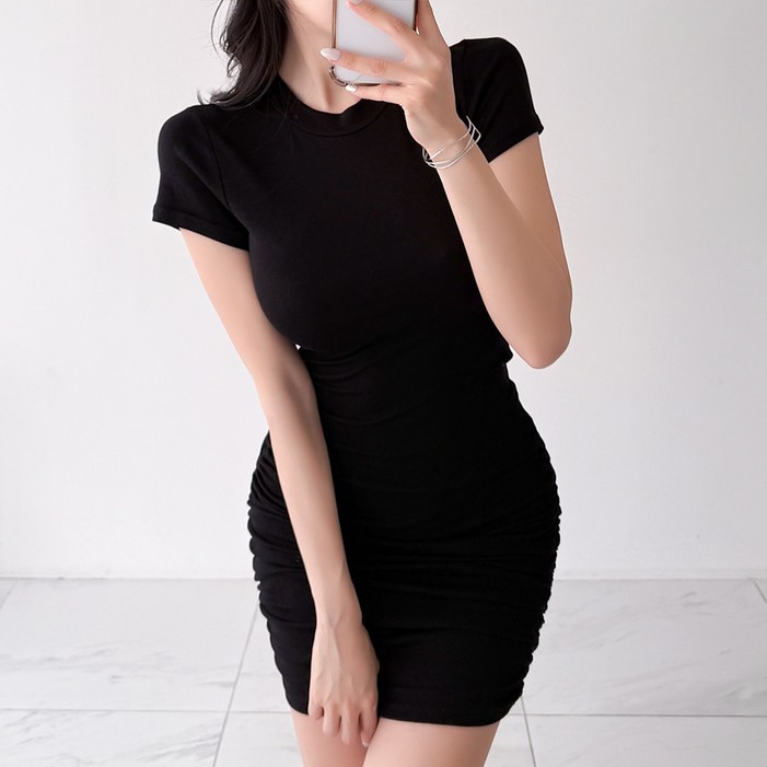 글램디브 파시몬 라운드넥 반팔 셔링 원피스 AD0541