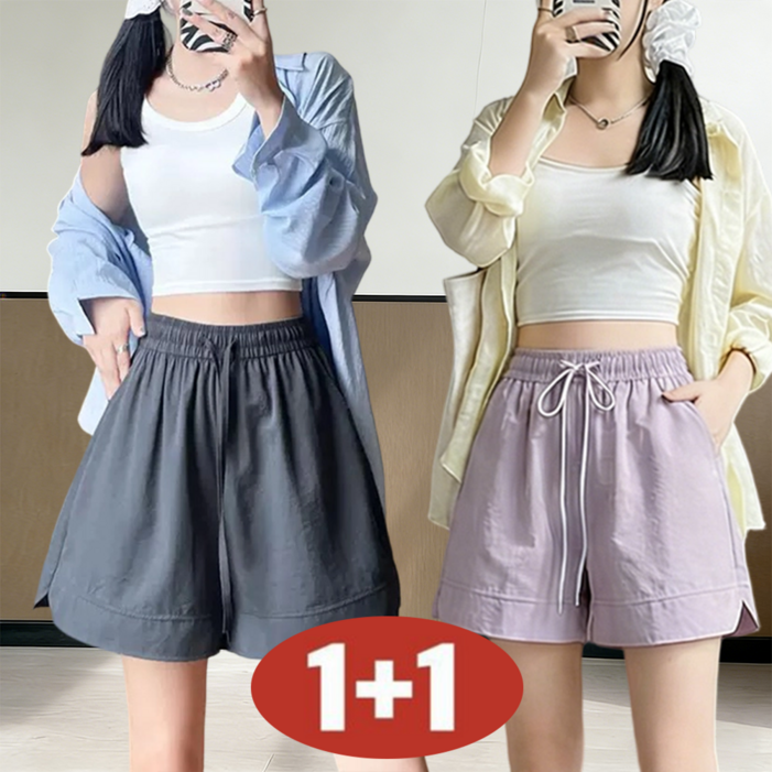 80kg까지 1+1 빅사이즈 여름 여성용 반바지 5부 바지 스판 슬랙스 밴딩 트레이닝바지 운동 숏팬츠