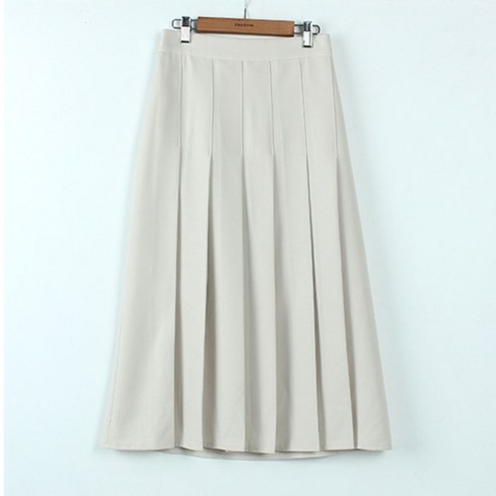 빼빼 여성용 뒷밴딩 A라인 핀턱 플리츠 롱스커트