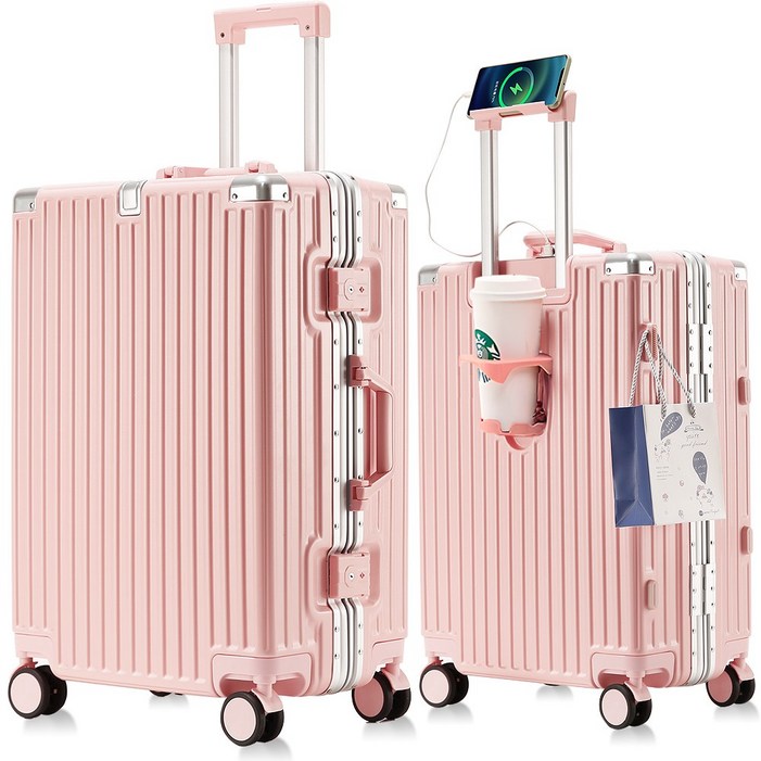 REGESY 캐리어 알루미늄프레임 경량화 저소음 360도 회전 USB 충전포트 핸드폰 거치대 중대형 기내용 여행용 캐리어